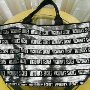 Victorias Secret Logo Stripe Sequin Bling Tote Bag